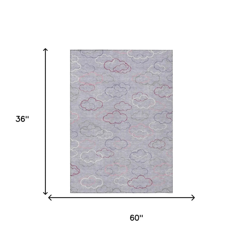 3' X 5' Lavender And Ivory Abstract Washable Indoor Outdoor Area Rug Homeroots Outdoor