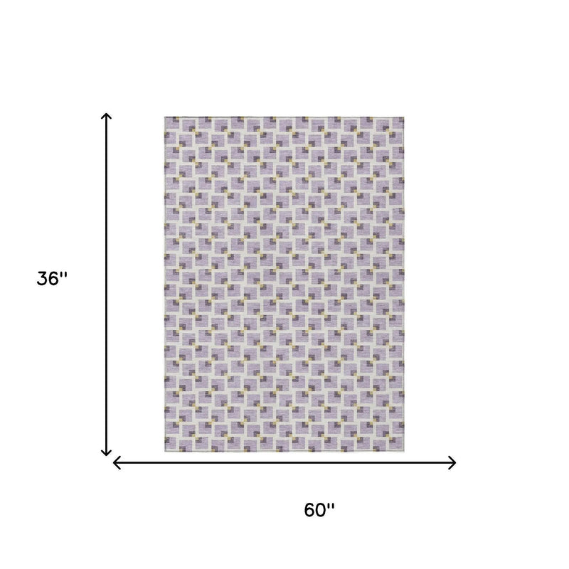 3' X 5' Lavender And Ivory Geometric Washable Indoor Outdoor Area Rug Homeroots Outdoor
