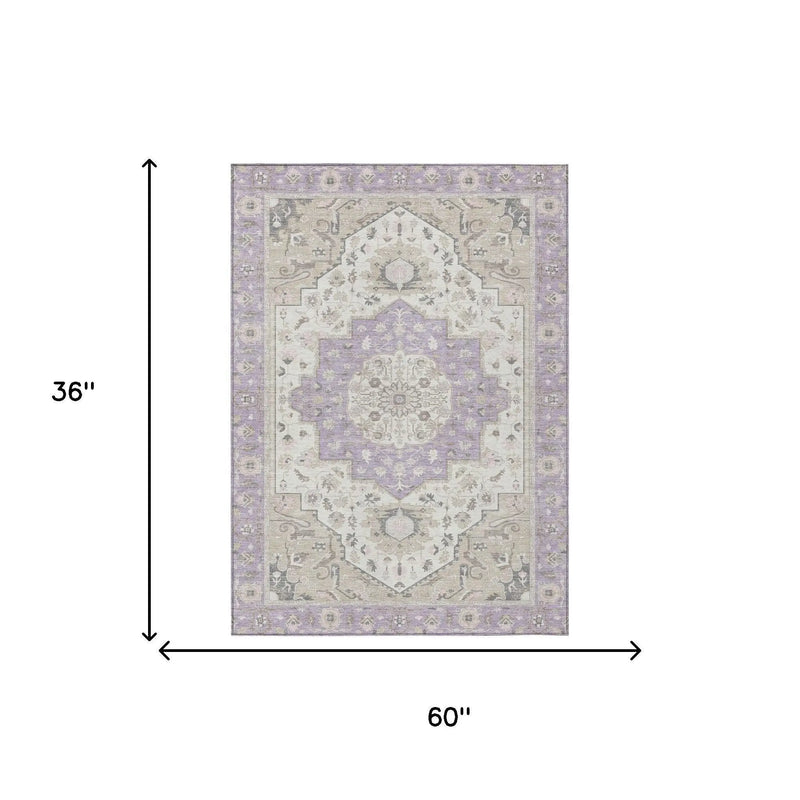 3' X 5' Lavender And Orange Oriental Washable Indoor Outdoor Area Rug Homeroots Outdoor