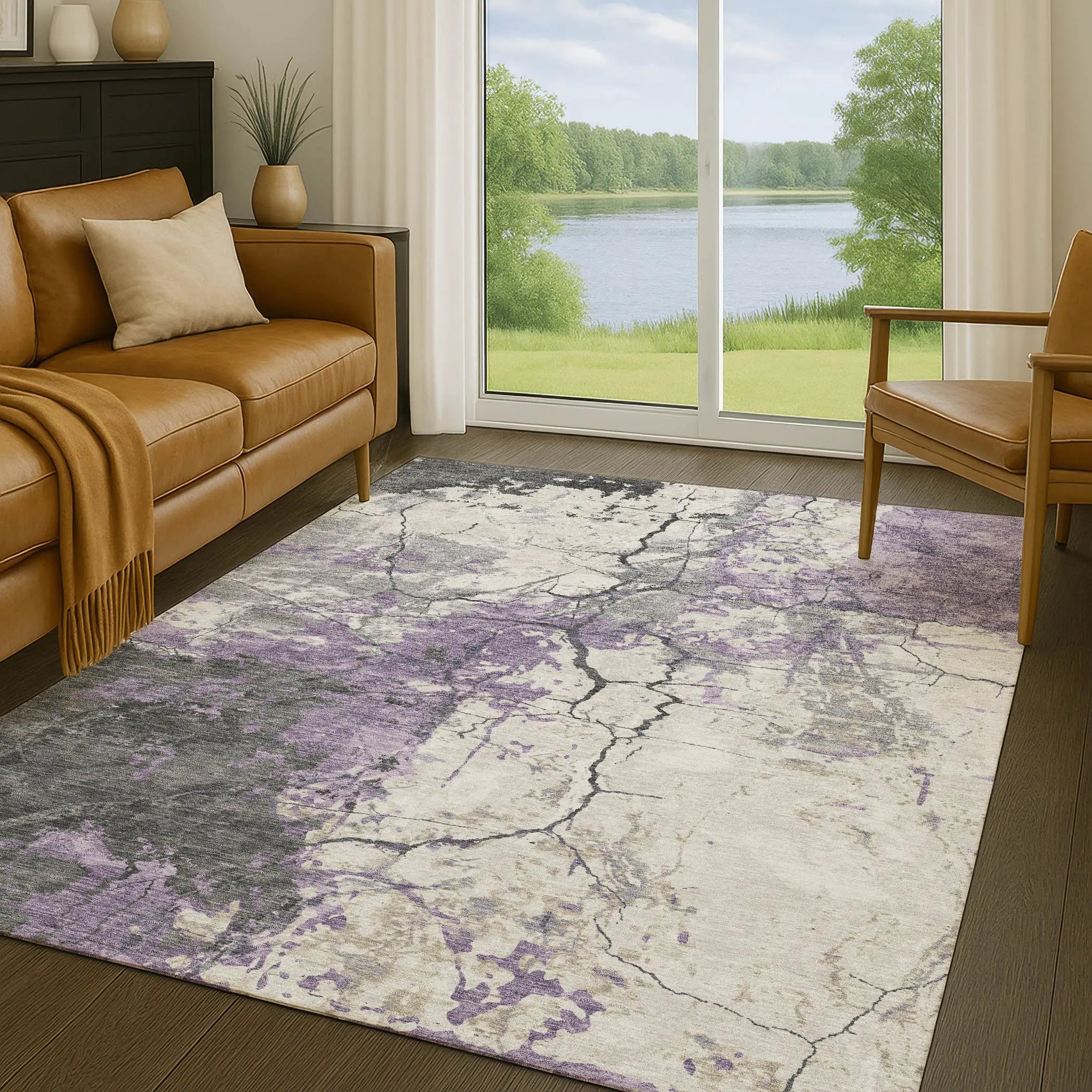 3' X 5' Lavender And Plum Abstract Washable Indoor Outdoor Area Rug Homeroots Outdoor
