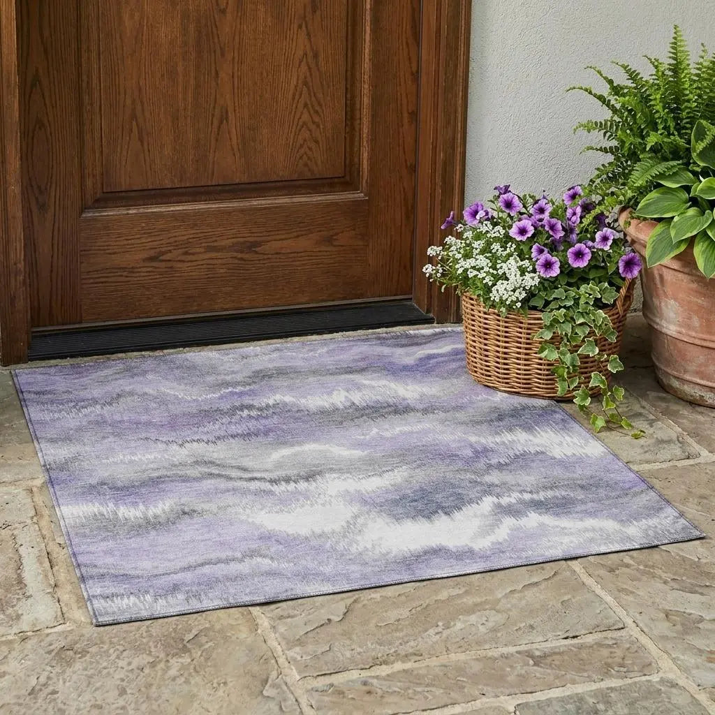 3' X 5' Lavender And Purple Abstract Washable Indoor Outdoor Area Rug Homeroots Outdoor