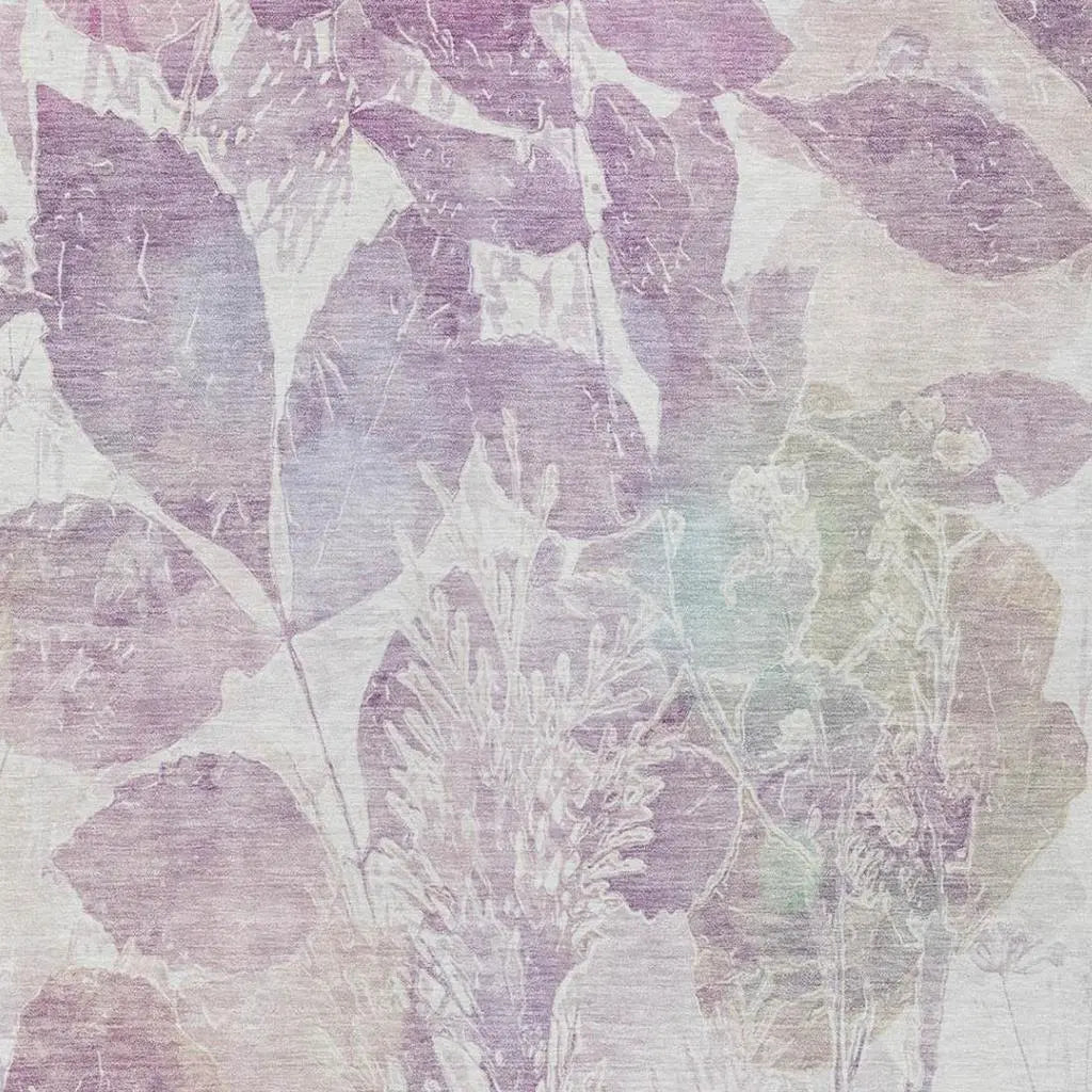 3' X 5' Lavender And Purple Botanical Leaves Washable Indoor Outdoor Area Rug Homeroots Outdoor