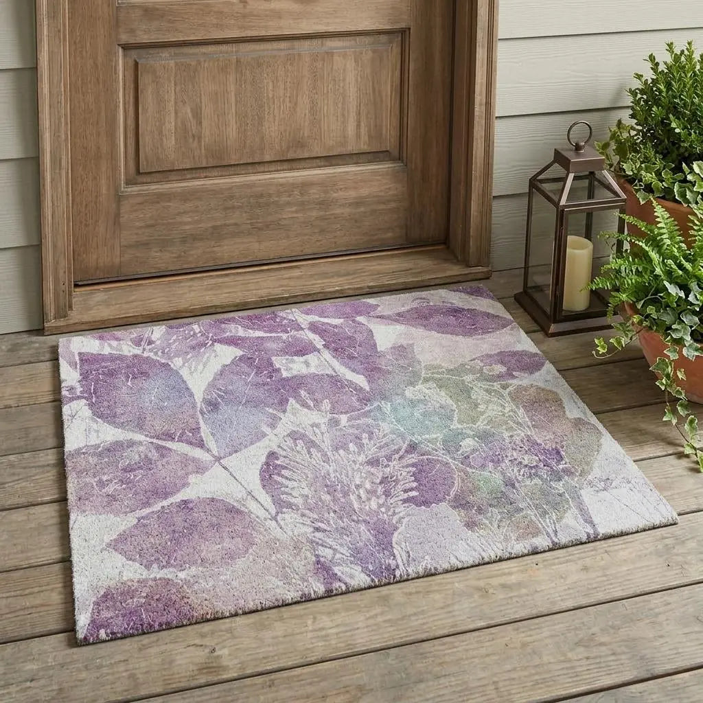 3' X 5' Lavender And Purple Botanical Leaves Washable Indoor Outdoor Area Rug Homeroots Outdoor