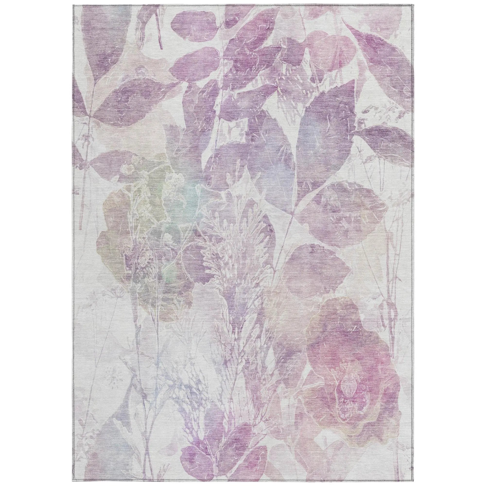 3' X 5' Lavender And Purple Botanical Leaves Washable Indoor Outdoor Area Rug Homeroots Outdoor