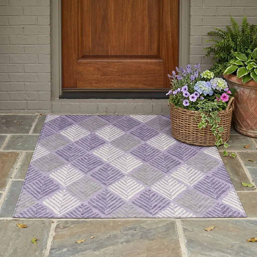 3' X 5' Lavender And Purple Geometric Washable Indoor Outdoor Area Rug Homeroots Outdoor