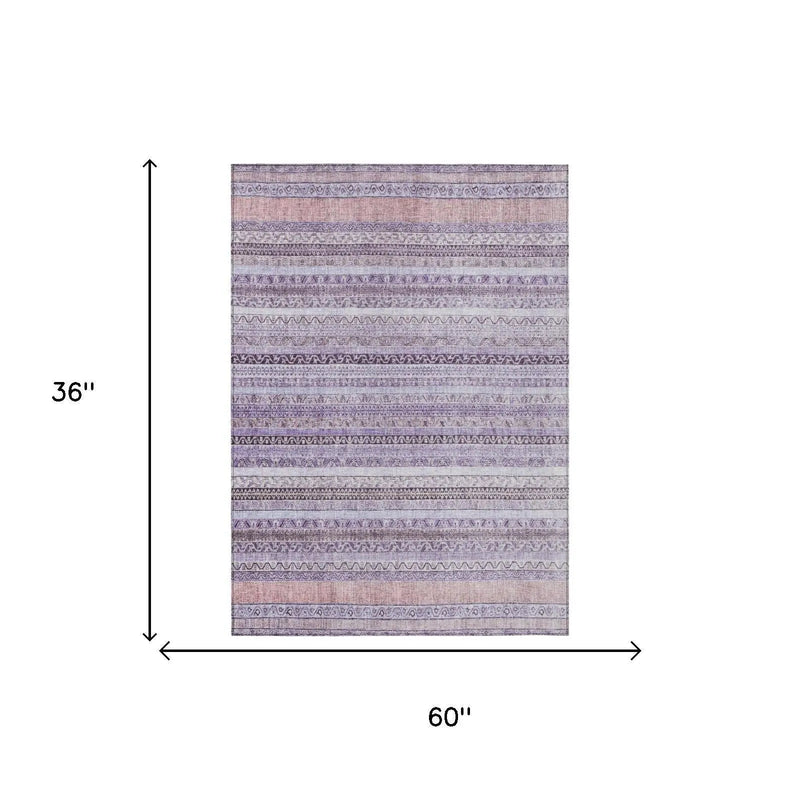 3' X 5' Lavender And Purple Striped Washable Indoor Outdoor Area Rug Homeroots Outdoor