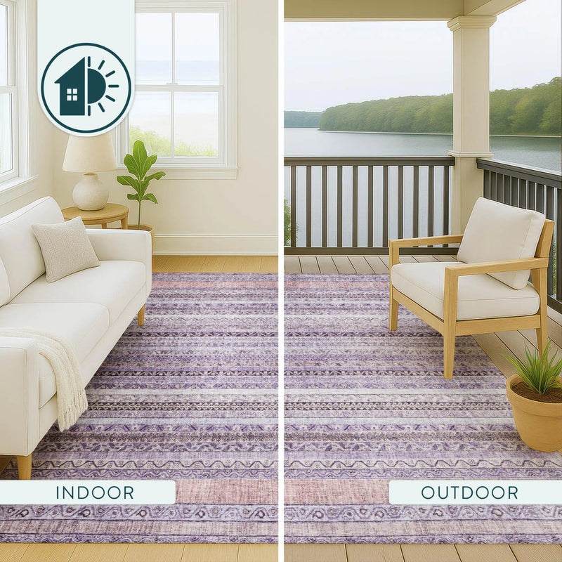 3' X 5' Lavender And Purple Striped Washable Indoor Outdoor Area Rug Homeroots Outdoor