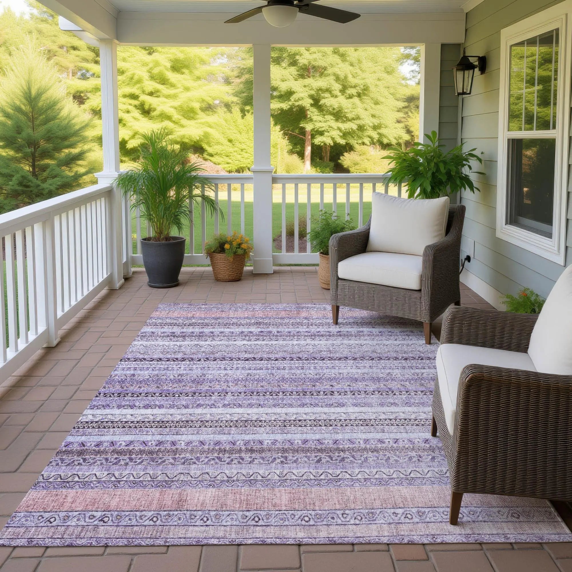 3' X 5' Lavender And Purple Striped Washable Indoor Outdoor Area Rug Homeroots Outdoor