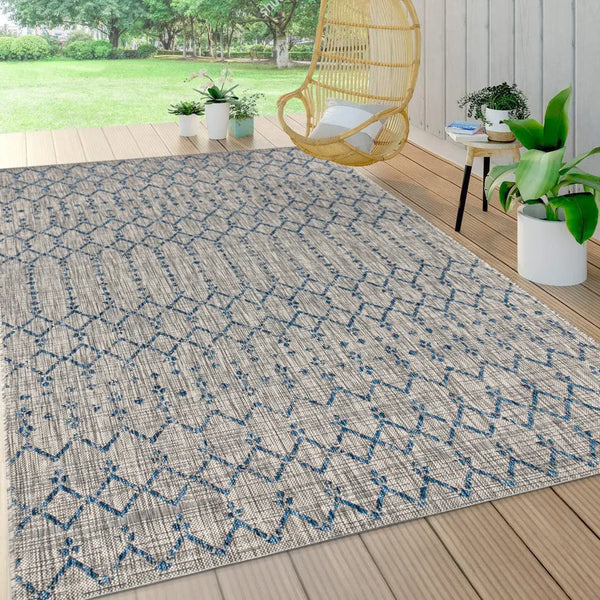 3' X 5' Light Gray And Navy Blue Trellis Indoor Outdoor Area Rug Homeroots Outdoor