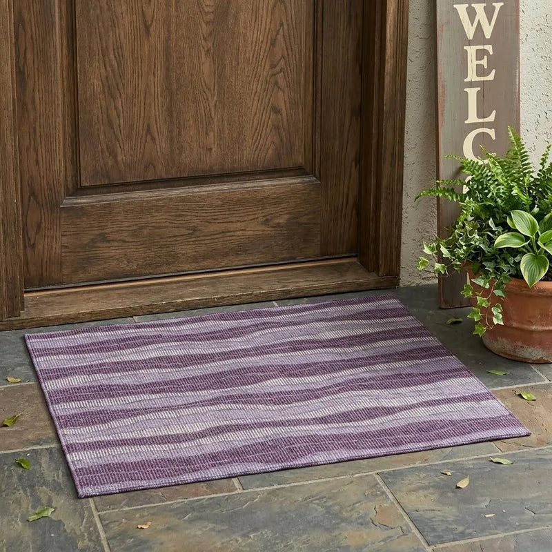 3' X 5' Lilac And Purple Striped Washable Indoor Outdoor Area Rug Homeroots Outdoor