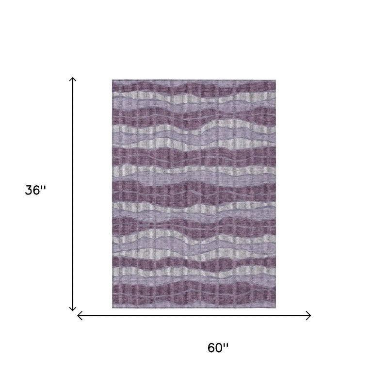 3' X 5' Lilac And Purple Striped Washable Indoor Outdoor Area Rug Homeroots Outdoor