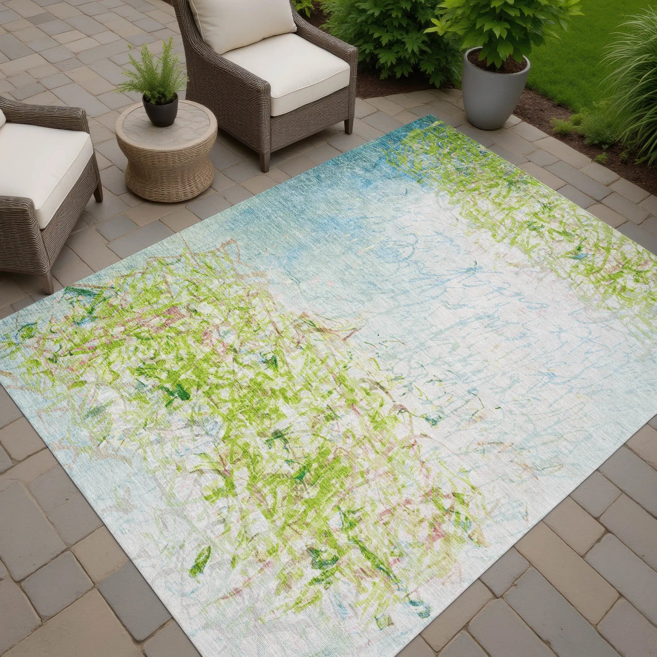 3' X 5' Lime Green And Ivory Abstract Washable Indoor Outdoor Area Rug Homeroots Outdoor