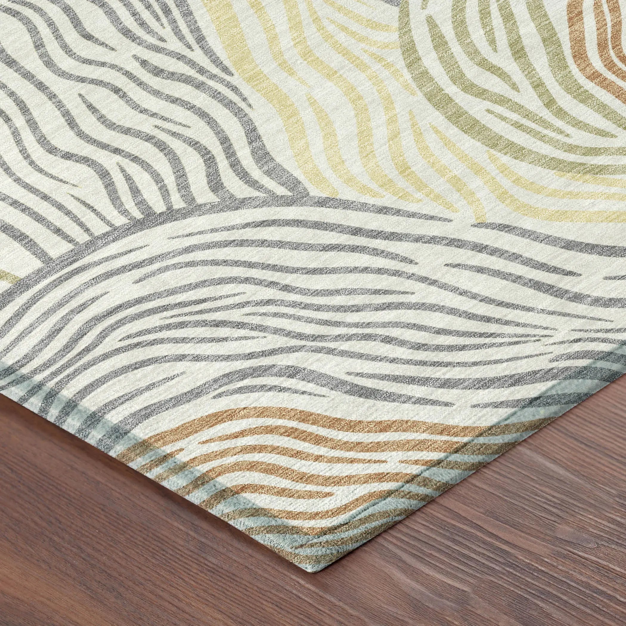 3' X 5' Linen And Green Ikat Washable Indoor Outdoor Area Rug Homeroots Outdoor