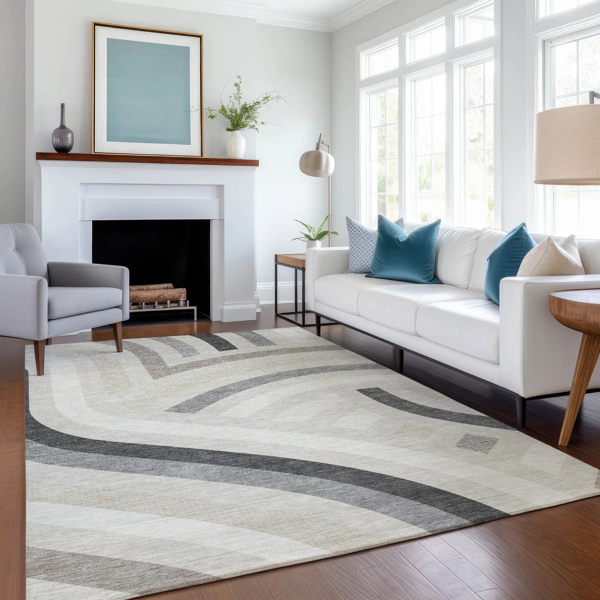 3' X 5' Linen And Ivory Abstract Washable Indoor Outdoor Area Rug Homeroots Outdoor