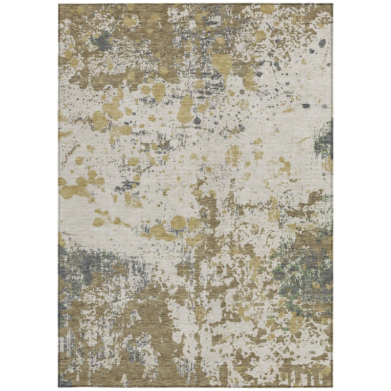 3' X 5' Linen And Ivory Abstract Washable Indoor Outdoor Area Rug Homeroots Outdoor
