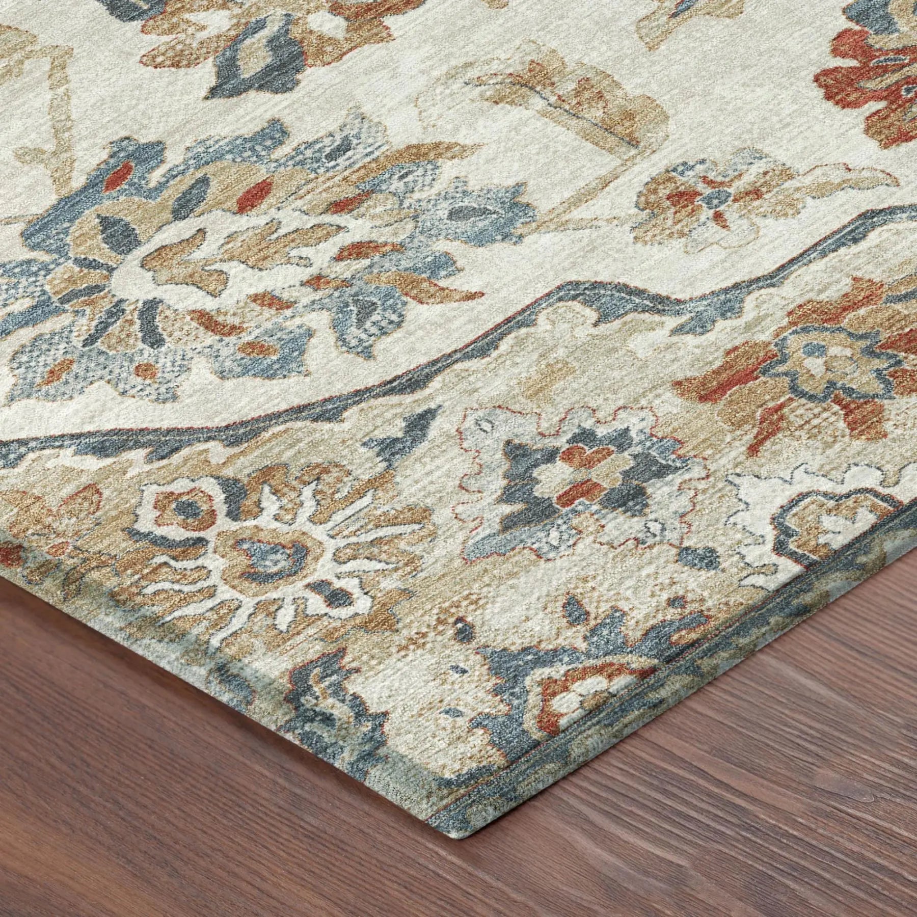 3' X 5' Linen And Ivory Floral Medallion Washable Indoor Outdoor Area Rug Homeroots Outdoor
