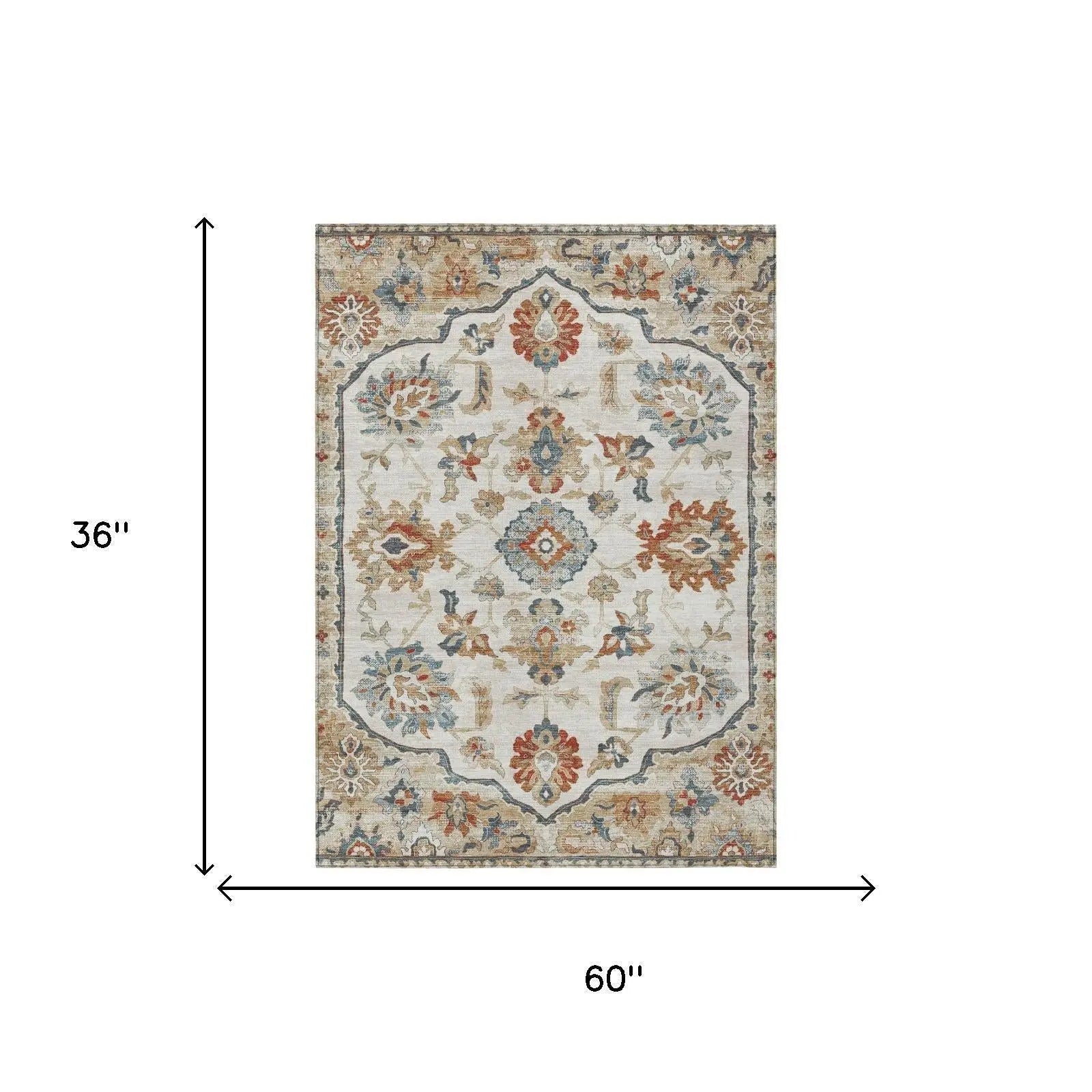3' X 5' Linen And Ivory Floral Medallion Washable Indoor Outdoor Area Rug Homeroots Outdoor