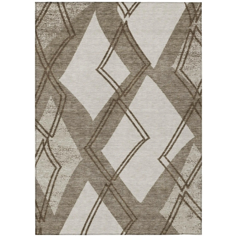 3' X 5' Linen And Ivory Geometric Washable Indoor Outdoor Area Rug Homeroots Outdoor