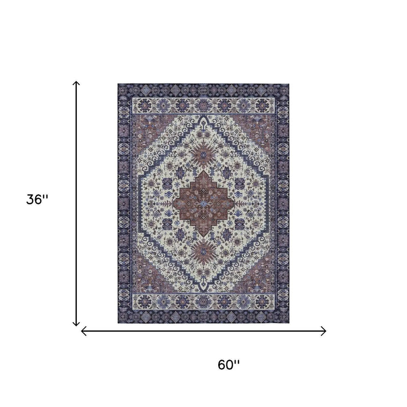 3' X 5' Linen And Ivory Oriental Washable Indoor Outdoor Area Rug Homeroots Outdoor
