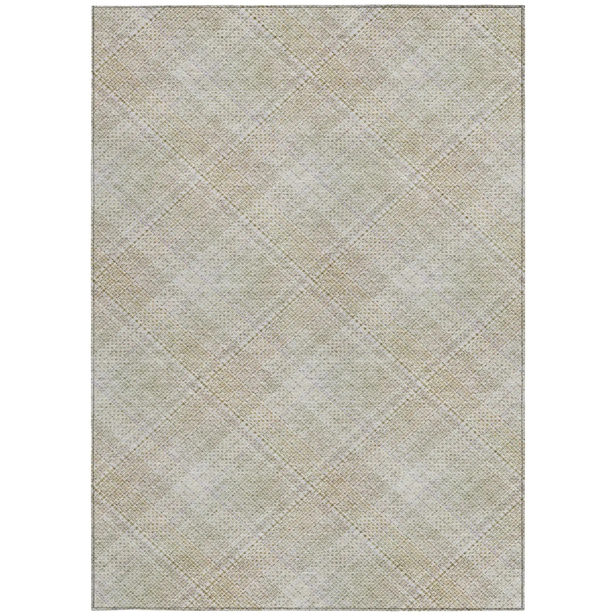 3' X 5' Linen And Ivory Plaid Washable Indoor Outdoor Area Rug Homeroots Outdoor