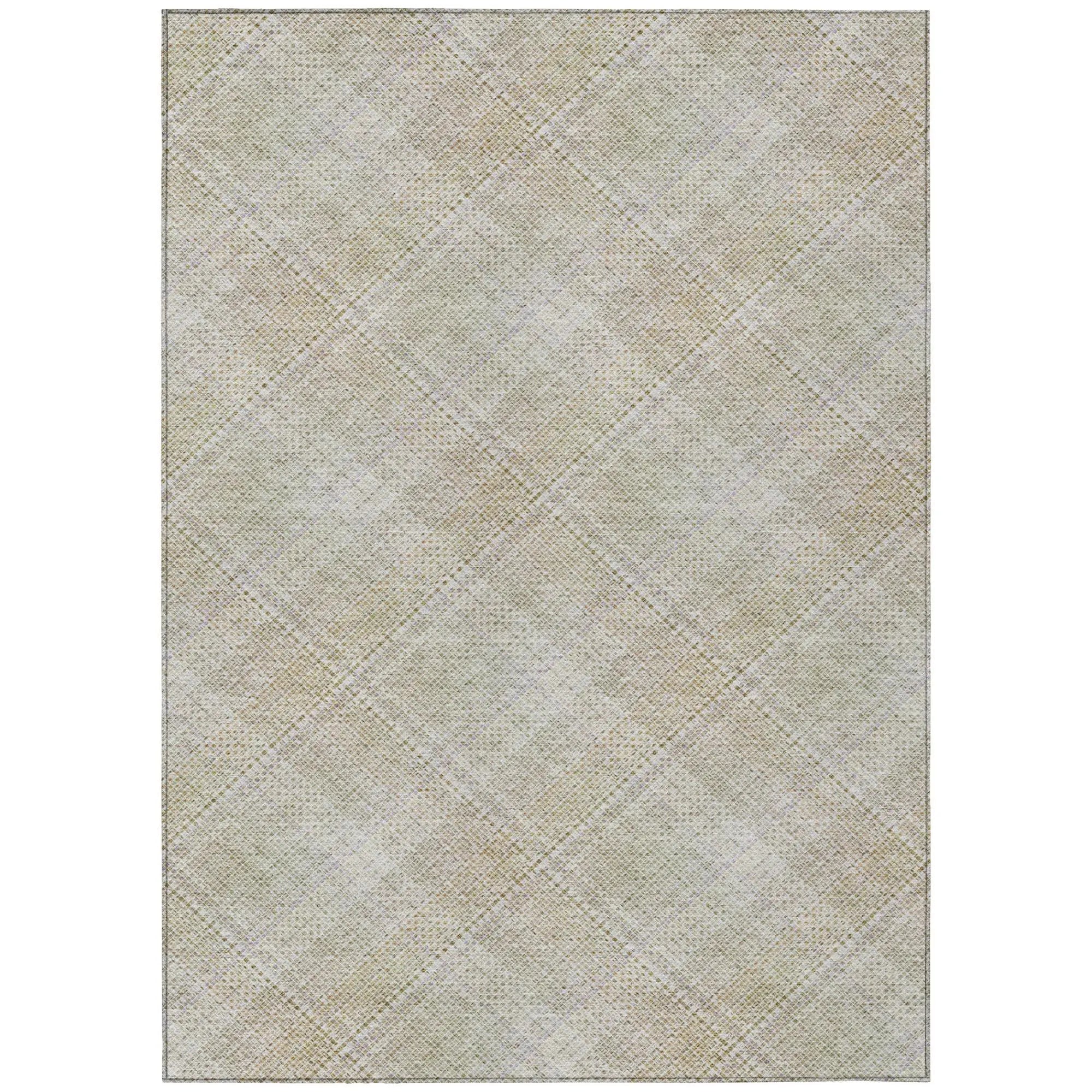 3' X 5' Linen And Ivory Plaid Washable Indoor Outdoor Area Rug Homeroots Outdoor