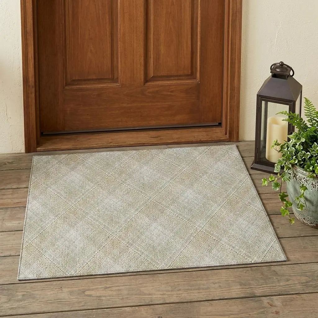 3' X 5' Linen And Ivory Plaid Washable Indoor Outdoor Area Rug Homeroots Outdoor