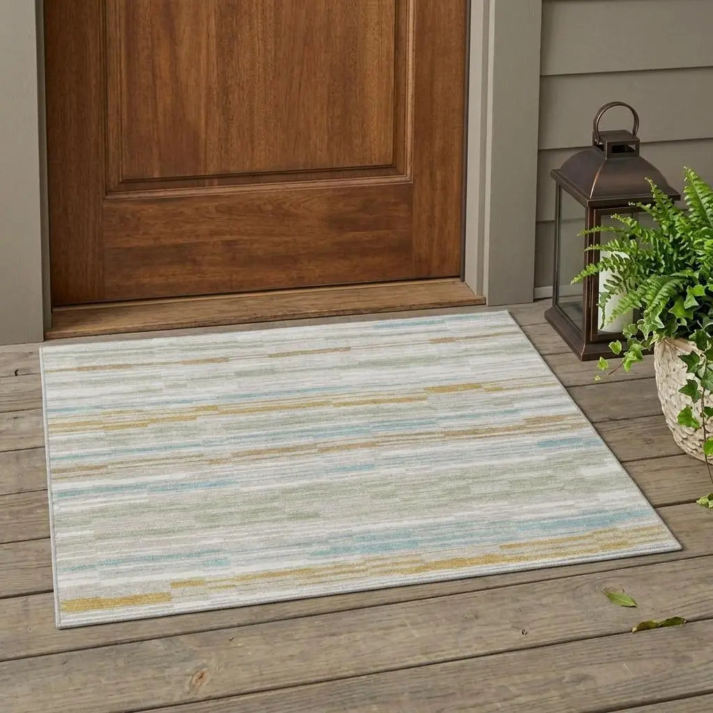 3' X 5' Linen And Ivory Striped Washable Indoor Outdoor Area Rug Homeroots Outdoor