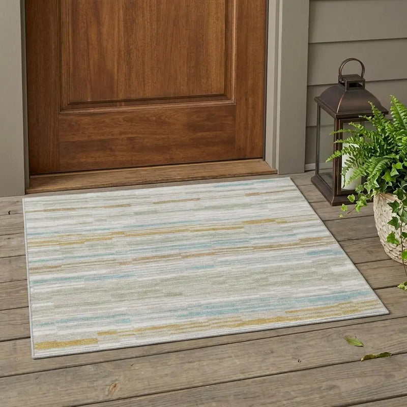 3' X 5' Linen And Ivory Striped Washable Indoor Outdoor Area Rug Homeroots Outdoor