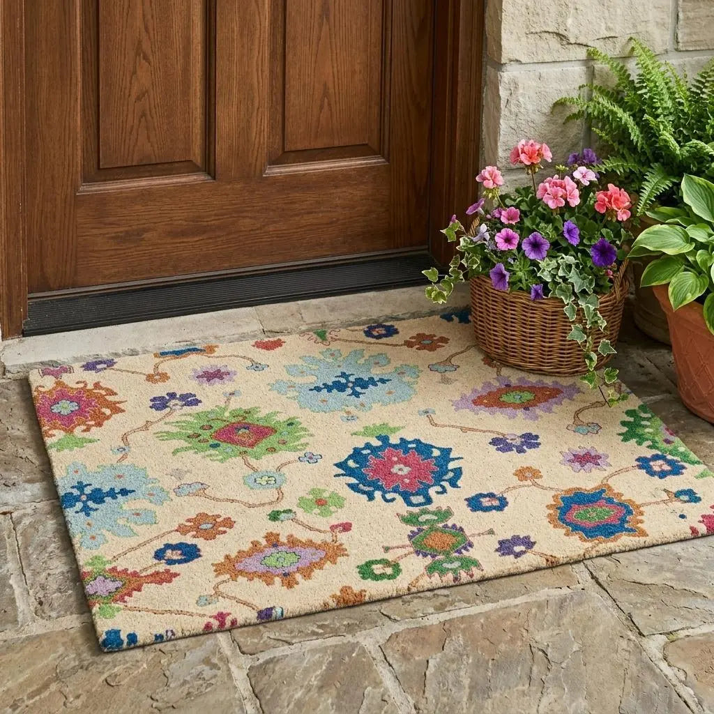 3' X 5' Linen And Navy Blue Oriental Washable Indoor Outdoor Area Rug Homeroots Outdoor