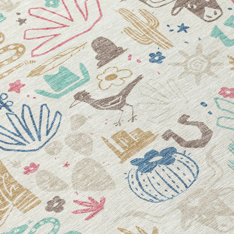 3' X 5' Linen And Pink Cactus Washable Indoor Outdoor Area Rug Homeroots Outdoor
