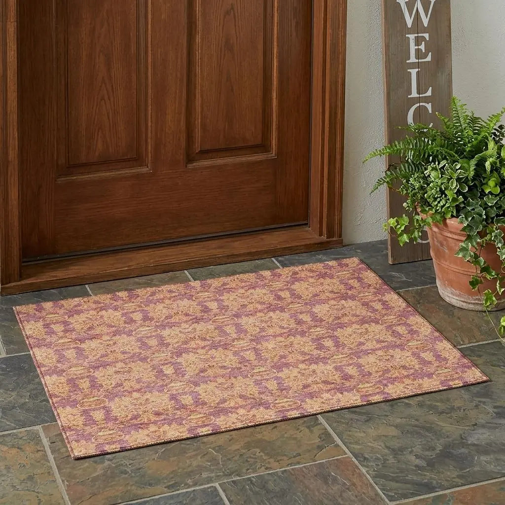 3' X 5' Mauve And Taupe Floral Washable Indoor Outdoor Area Rug Homeroots Outdoor