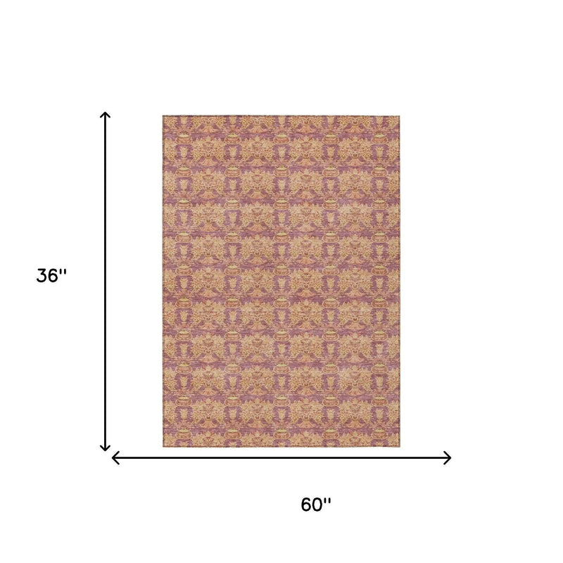 3' X 5' Mauve And Taupe Floral Washable Indoor Outdoor Area Rug Homeroots Outdoor