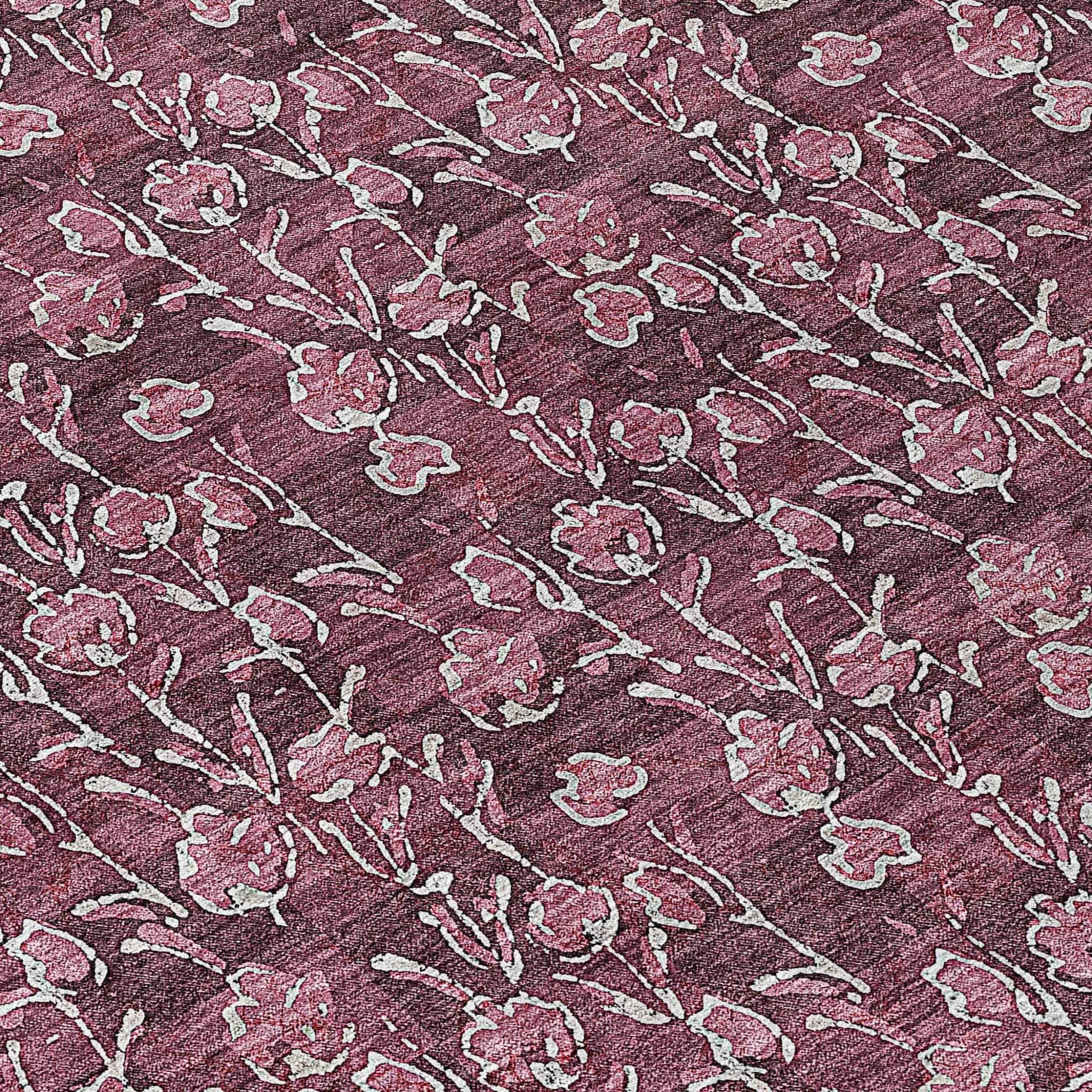 3' X 5' Merlot Mauve And Ivory Floral Washable Indoor Outdoor Area Rug Homeroots Outdoor