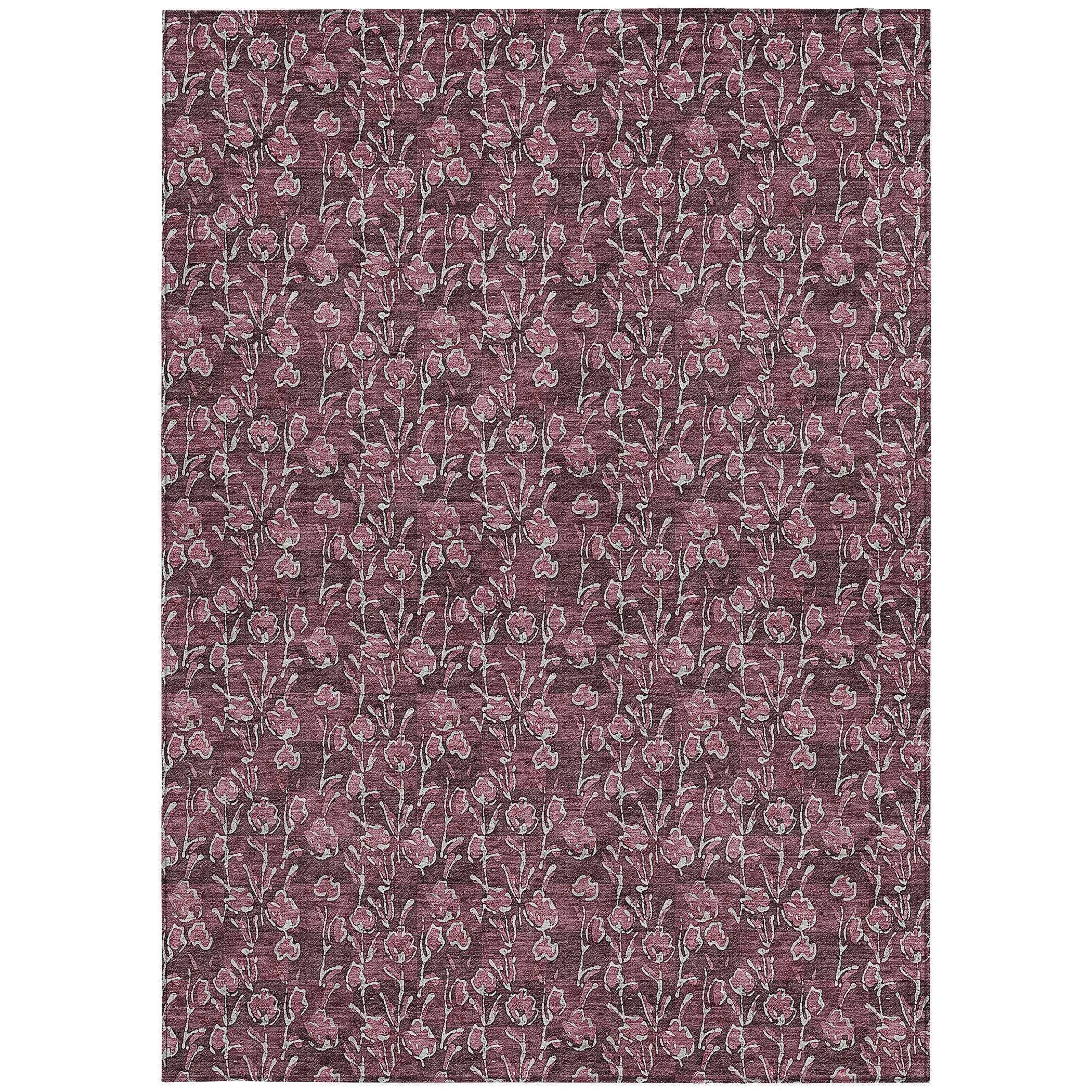 3' X 5' Merlot Mauve And Ivory Floral Washable Indoor Outdoor Area Rug Homeroots Outdoor