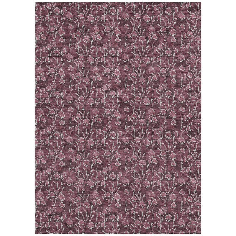 3' X 5' Merlot Mauve And Ivory Floral Washable Indoor Outdoor Area Rug Homeroots Outdoor