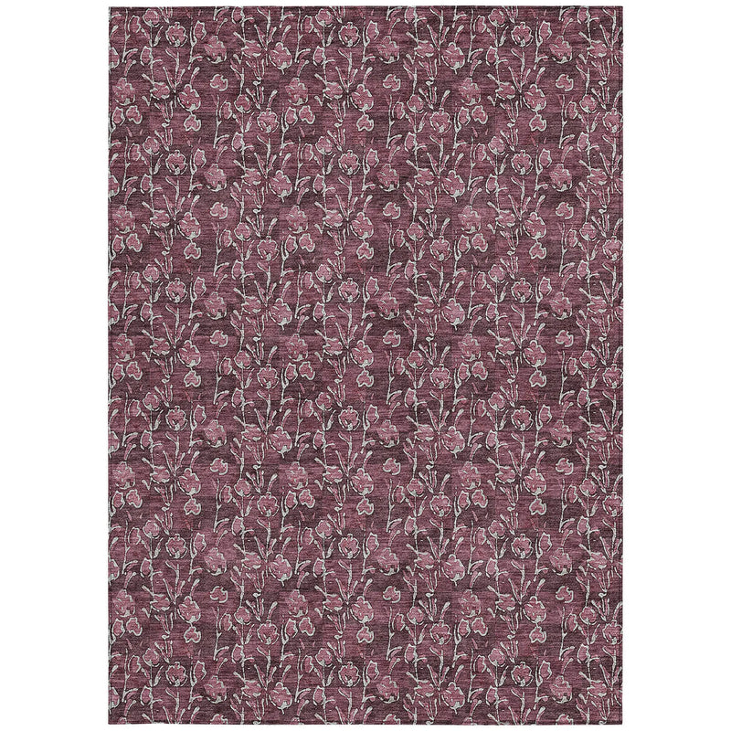 3' X 5' Merlot Mauve And Ivory Floral Washable Indoor Outdoor Area Rug Homeroots Outdoor