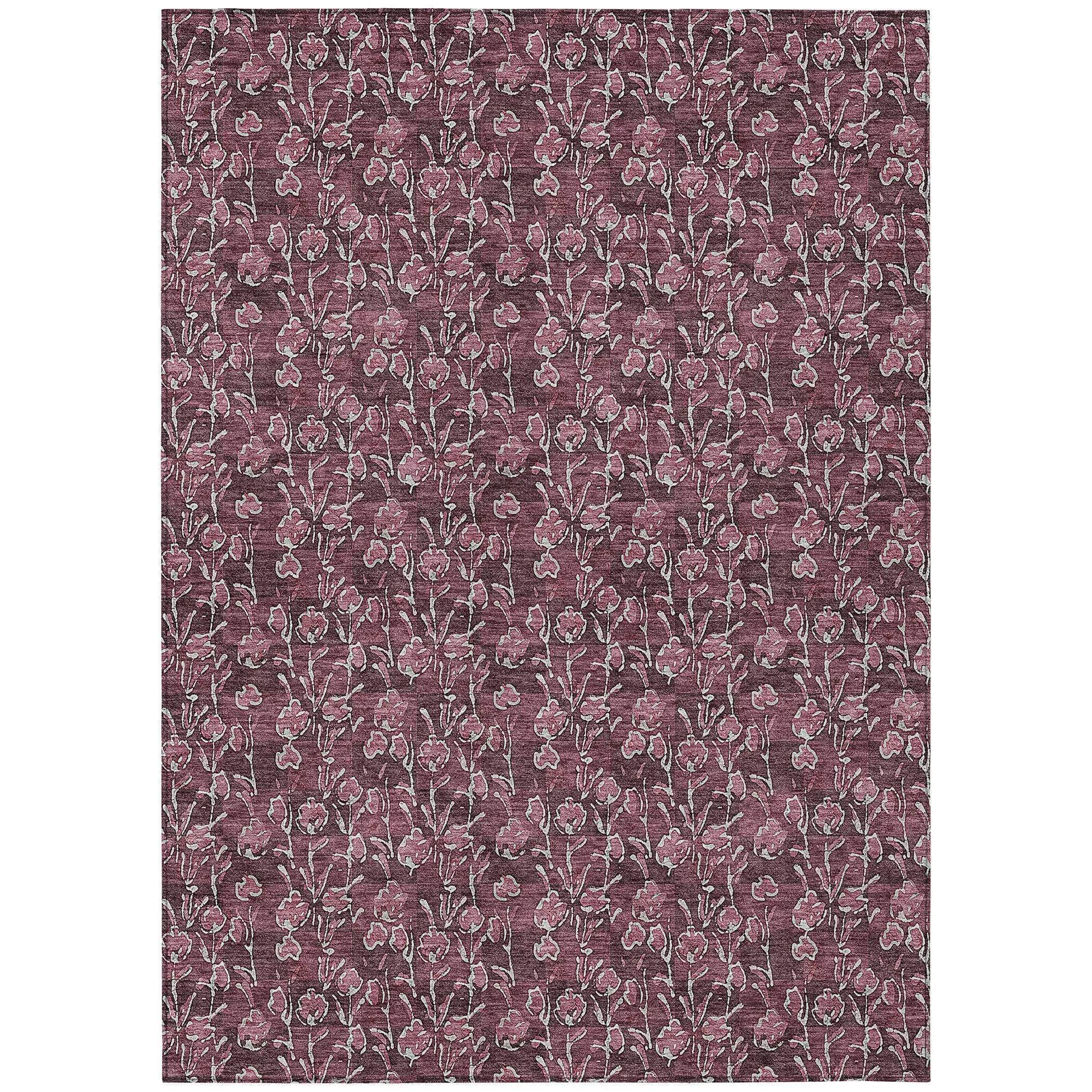 3' X 5' Merlot Mauve And Ivory Floral Washable Indoor Outdoor Area Rug Homeroots Outdoor