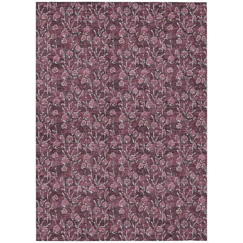 3' X 5' Merlot Mauve And Ivory Floral Washable Indoor Outdoor Area Rug Homeroots Outdoor