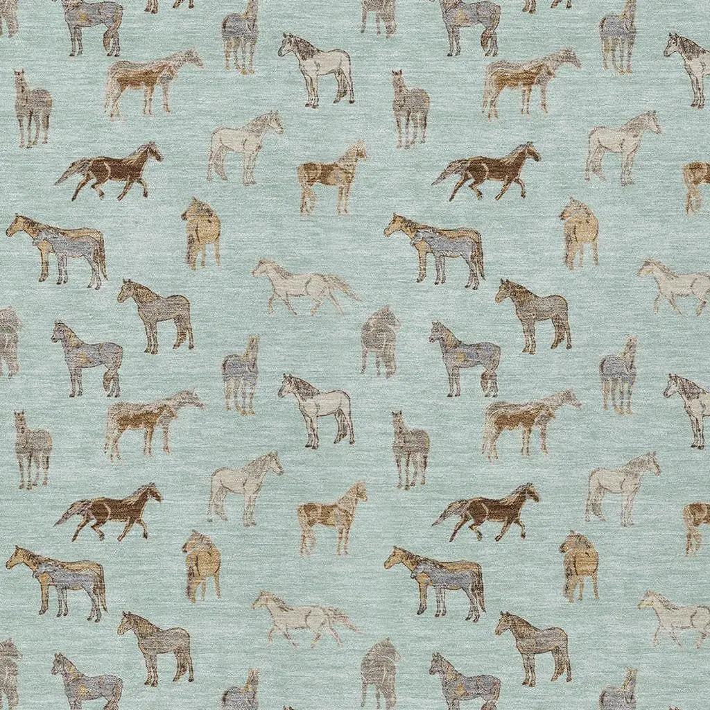 3' X 5' Mint Green And Beige Horse Washable Indoor Outdoor Area Rug Homeroots Outdoor