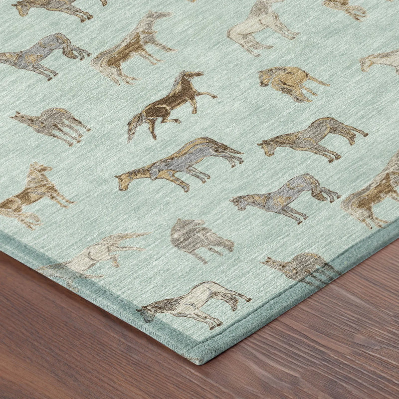 3' X 5' Mint Green And Beige Horse Washable Indoor Outdoor Area Rug Homeroots Outdoor