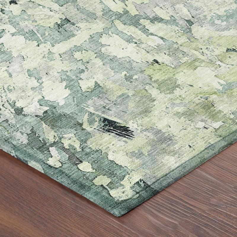 3' X 5' Mint Green And Green Abstract Washable Indoor Outdoor Area Rug Homeroots Outdoor