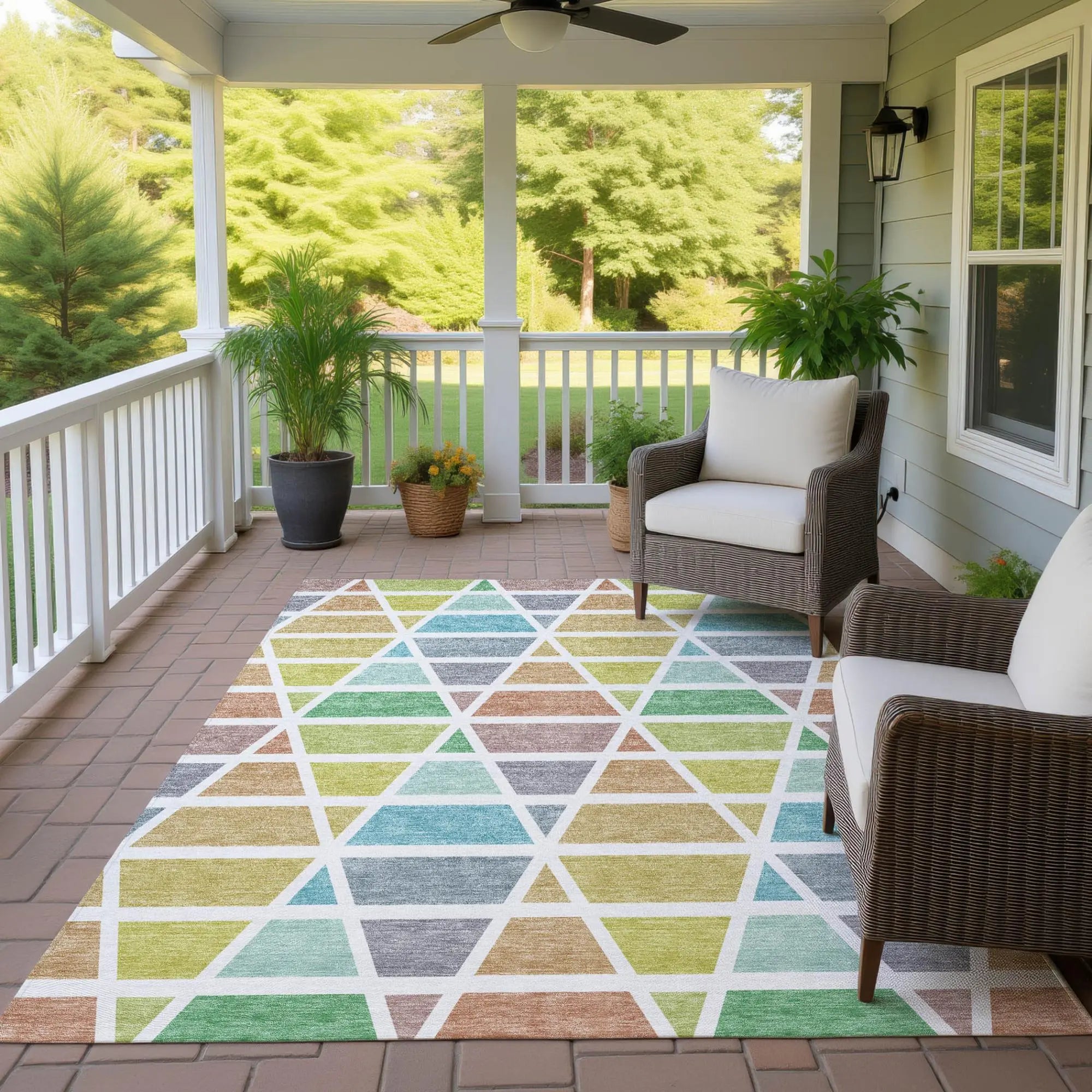 3' X 5' Mint Green And Green Geometric Washable Indoor Outdoor Area Rug Homeroots Outdoor