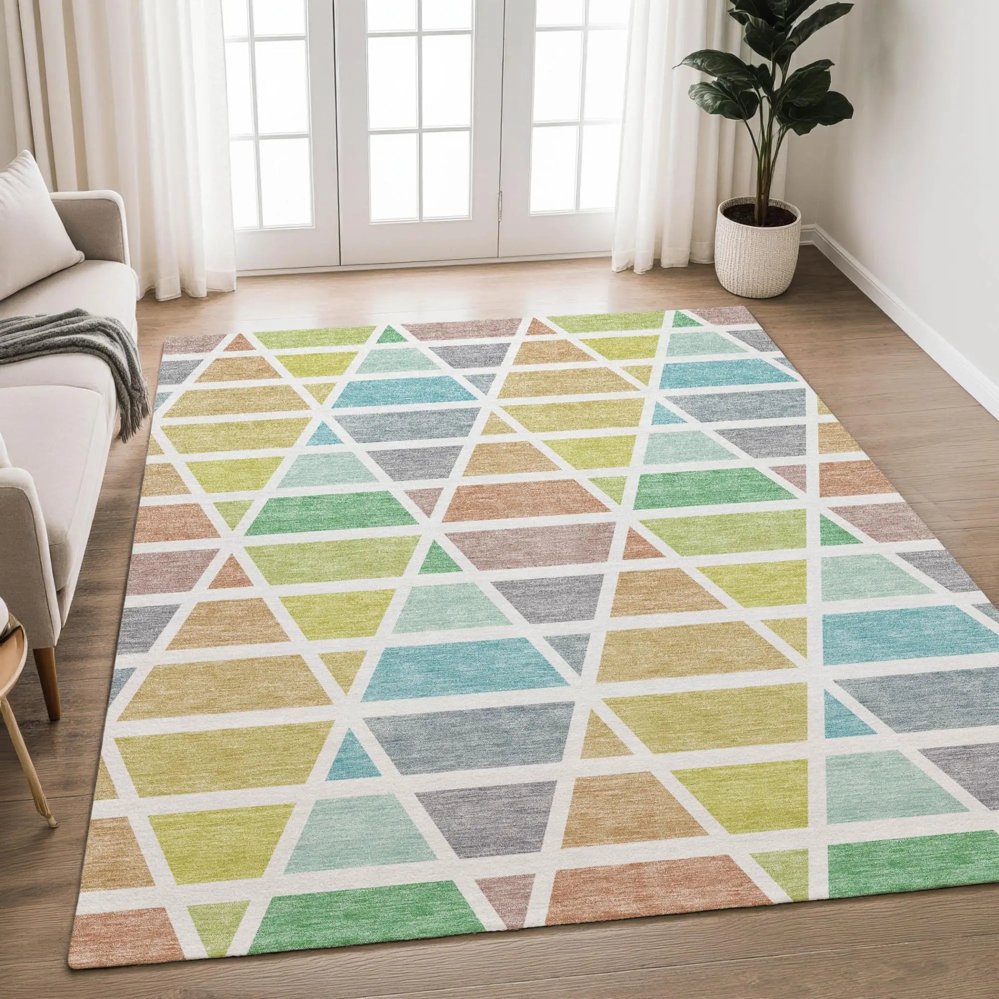 3' X 5' Mint Green And Green Geometric Washable Indoor Outdoor Area Rug Homeroots Outdoor