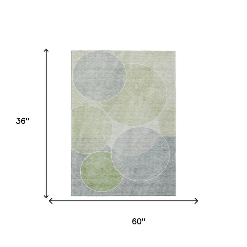 3' X 5' Mint Green And Green Geometric Washable Indoor Outdoor Area Rug Homeroots Outdoor