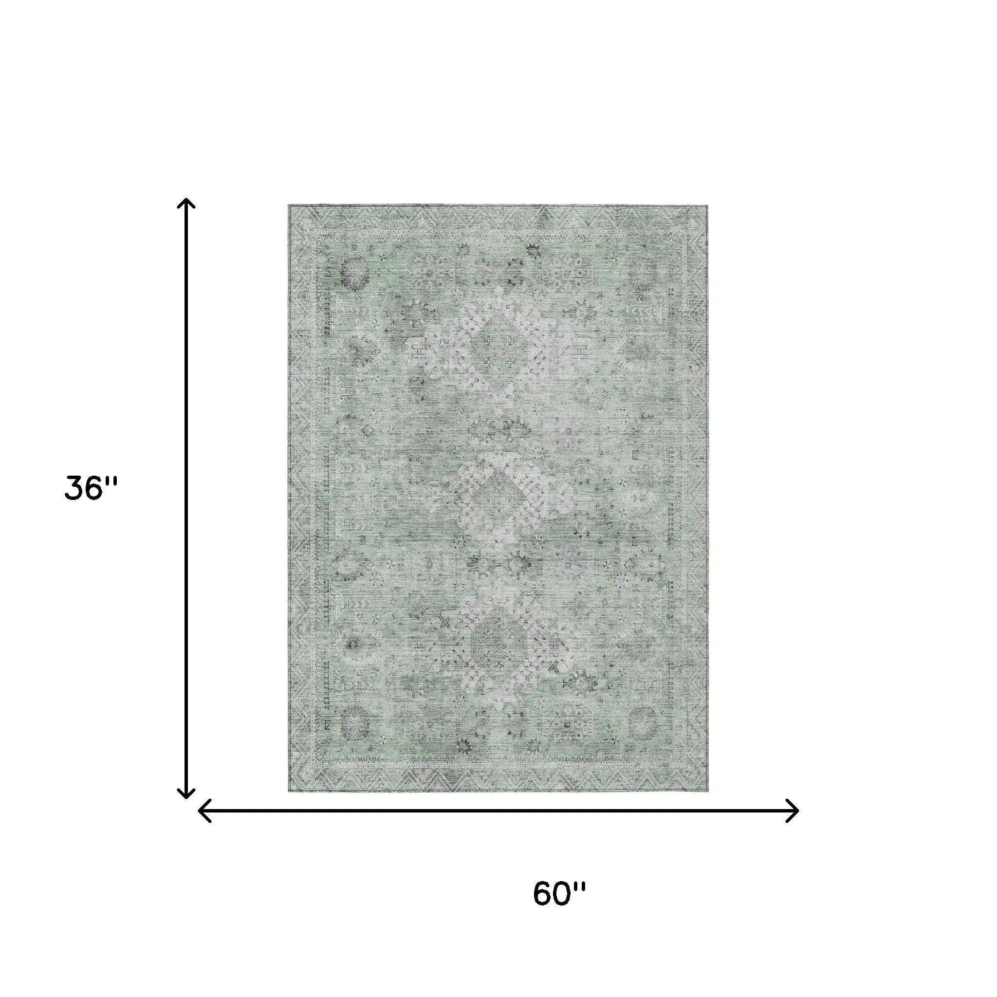 3' X 5' Mint Green And Green Oriental Washable Indoor Outdoor Area Rug Homeroots Outdoor