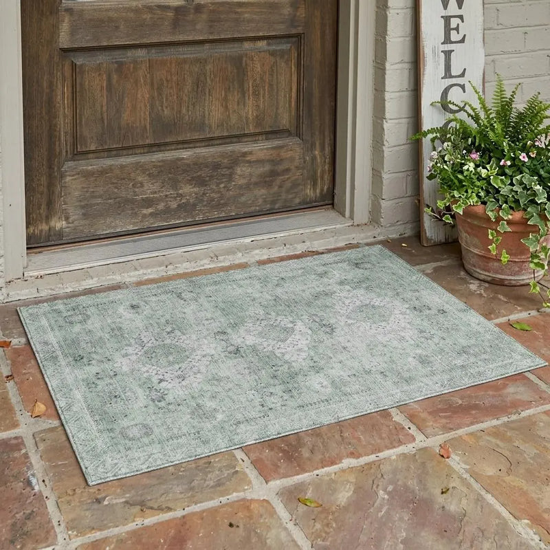 3' X 5' Mint Green And Green Oriental Washable Indoor Outdoor Area Rug Homeroots Outdoor