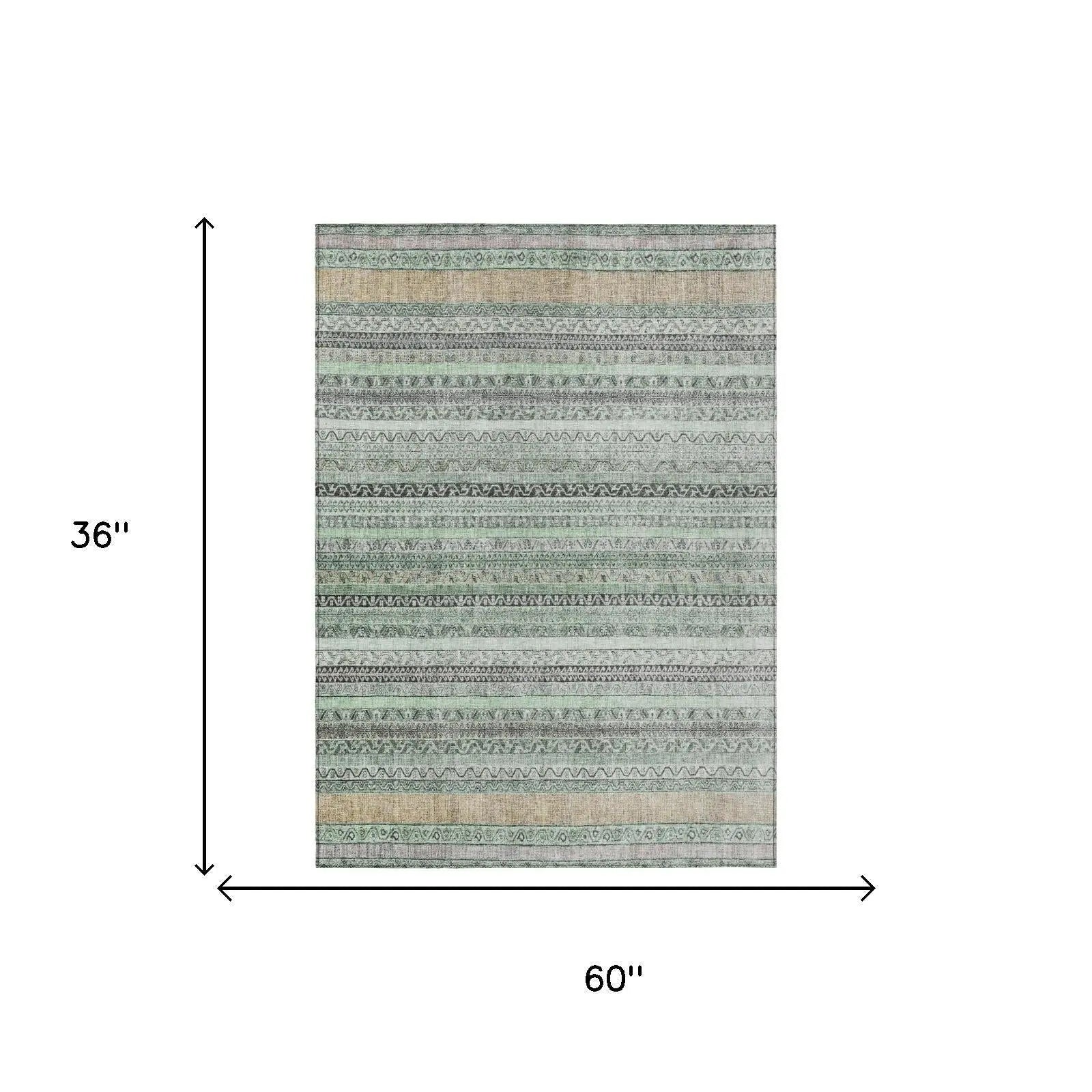 3' X 5' Mint Green And Green Striped Washable Indoor Outdoor Area Rug Homeroots Outdoor