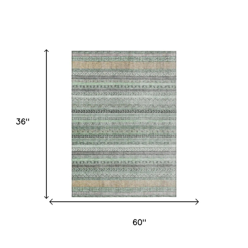 3' X 5' Mint Green And Green Striped Washable Indoor Outdoor Area Rug Homeroots Outdoor
