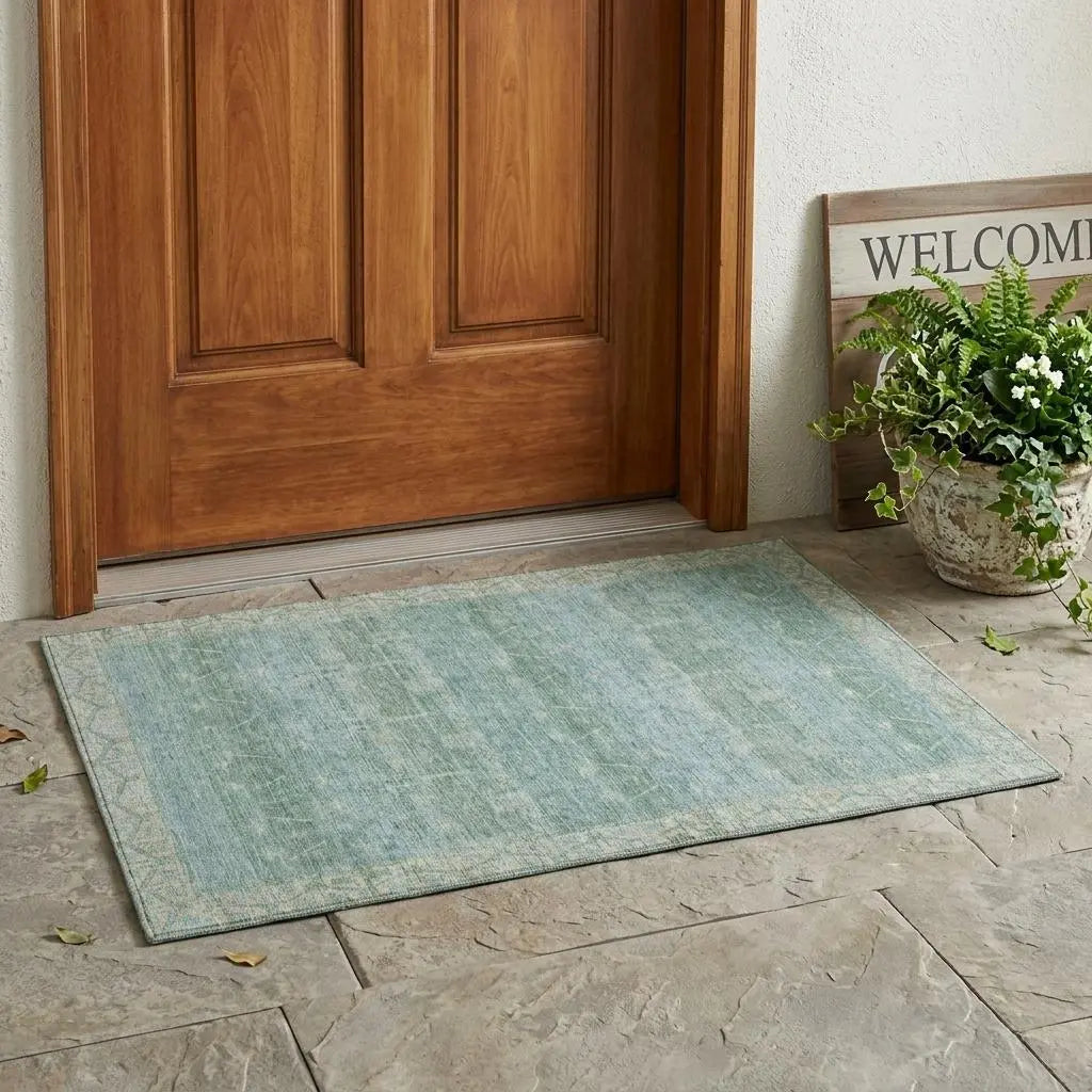3' X 5' Mint Green And Green Tribal Washable Indoor Outdoor Area Rug Homeroots Outdoor