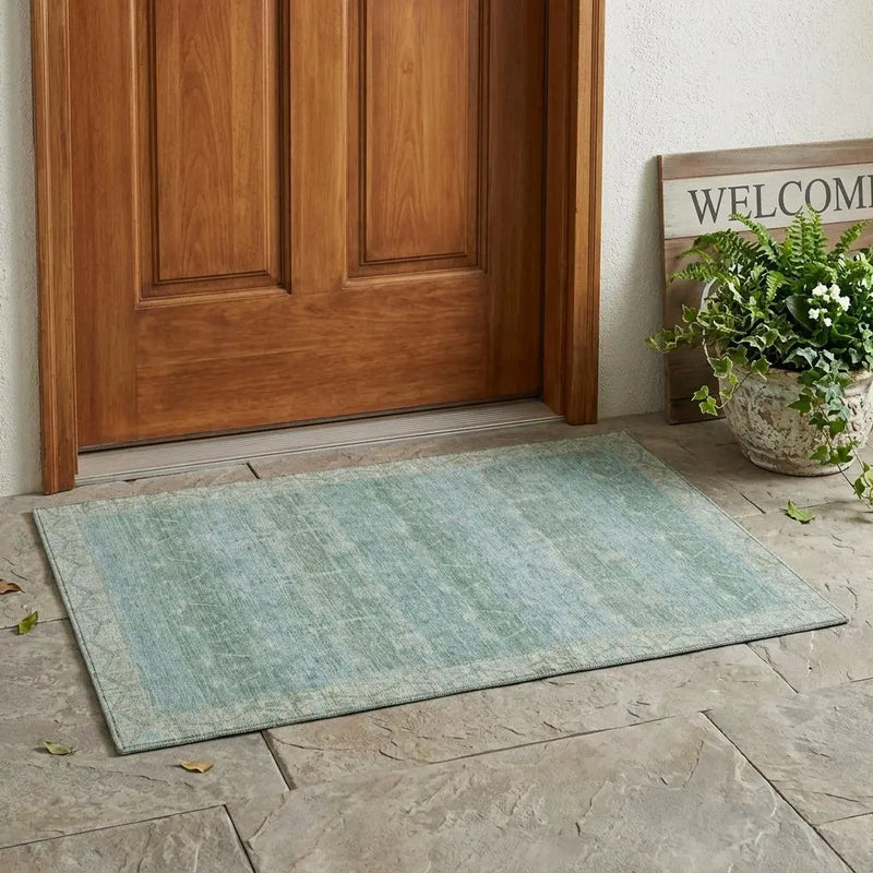 3' X 5' Mint Green And Green Tribal Washable Indoor Outdoor Area Rug Homeroots Outdoor